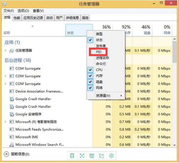 任务管理器pid